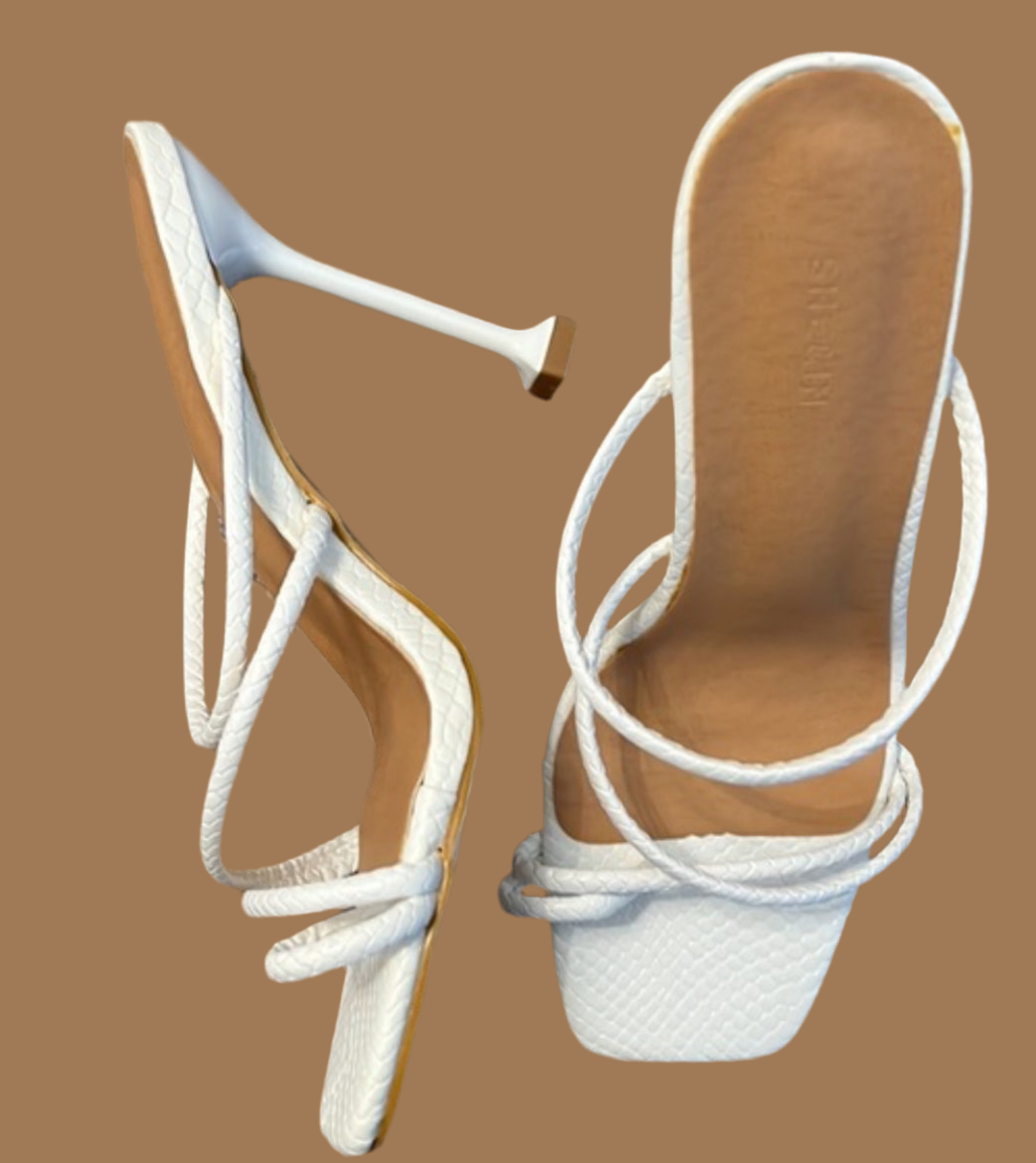 Women's White Square Toe High Heel Sandals Size 6