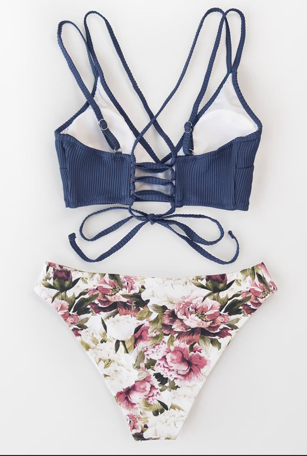 Blue Top with Floral Bikini Set