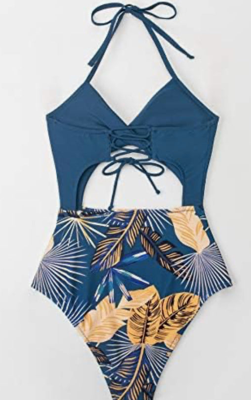 CUPSHE Women's Halterneck Twist Knot Lace Up Monokini Tummy Control Cut Out One Piece Swimwear Swimsuit