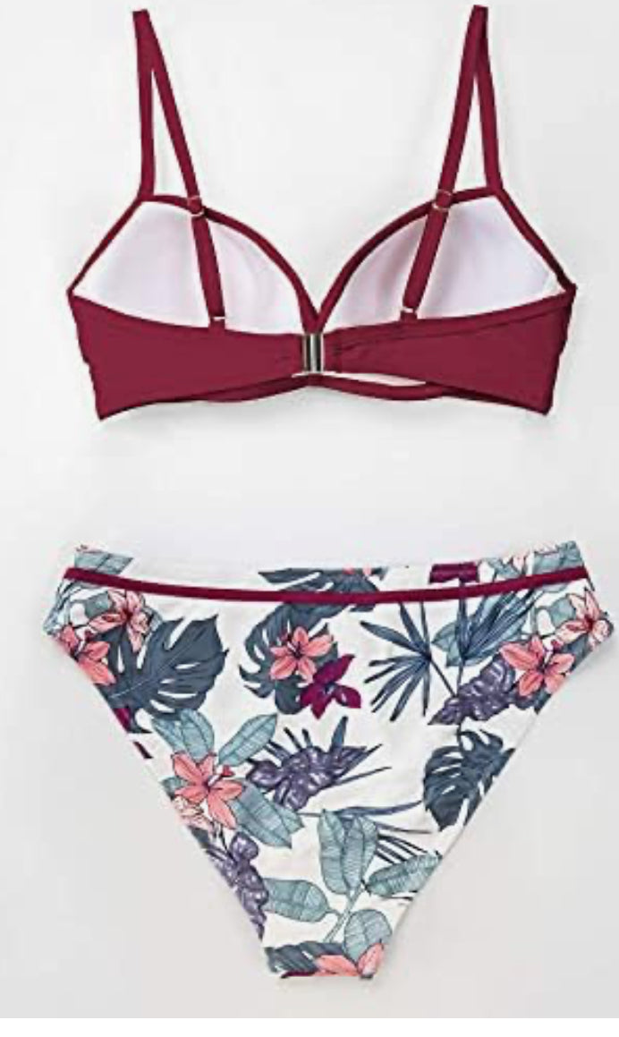 CUPSHE Push Up Floral Wrap Bikini Set