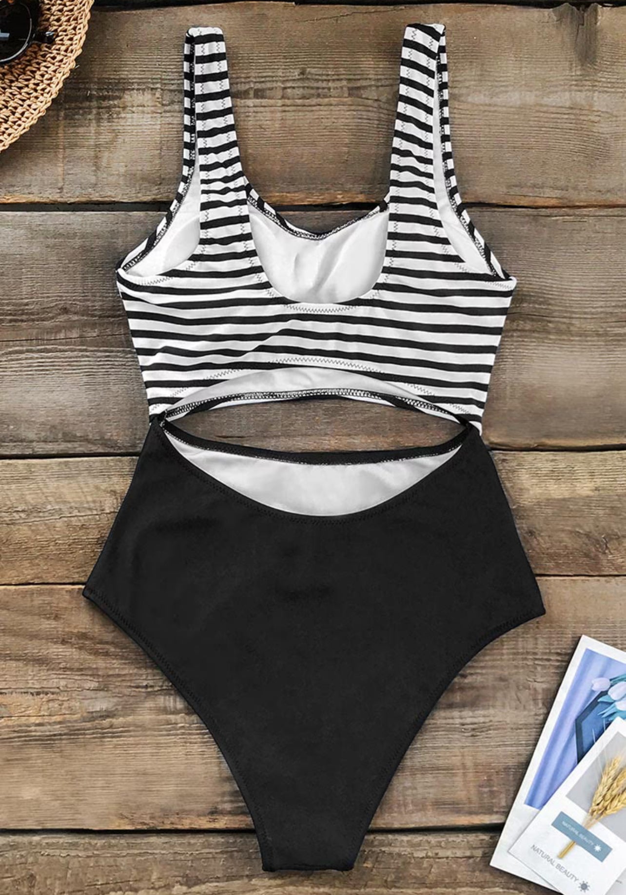 CUPSHE Black and White Cutout One Piece Swimsuit