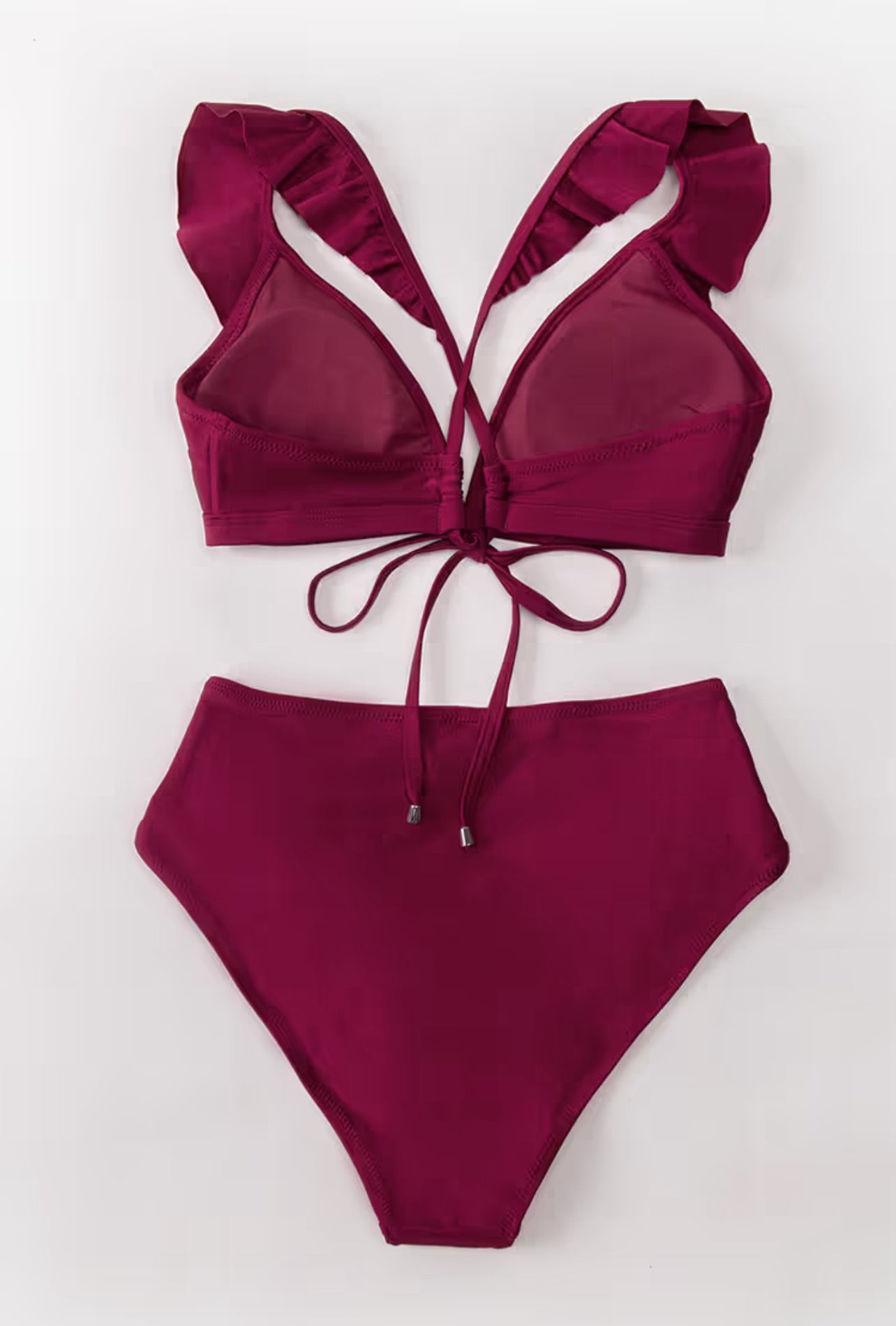 CUPSHE Savannah Burgundy Ruffle Crisscross Drawstring Bikini