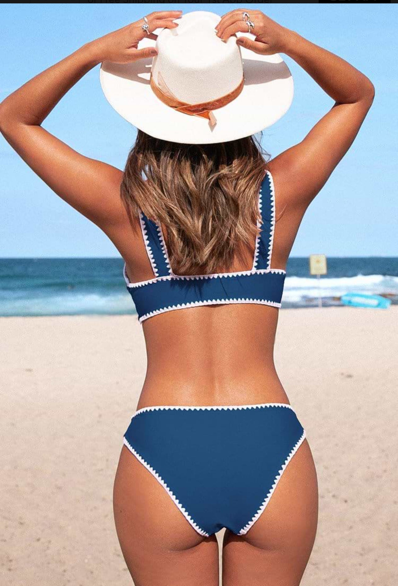 CUPSHE Women’s Blue and White Crochet Trim Sporty Bikini