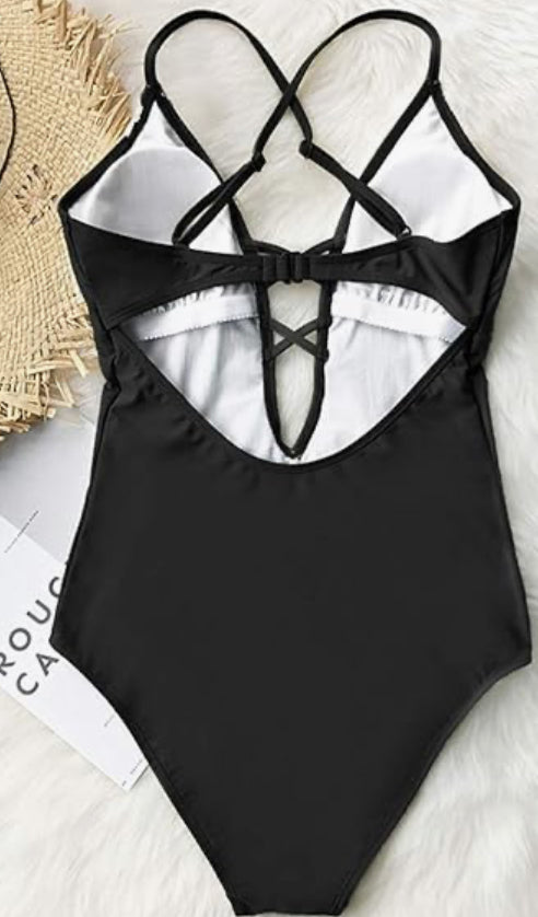 CUPSHE Women's Hermosa Love Self Tie Halter Lace One-Piece Swimsuit