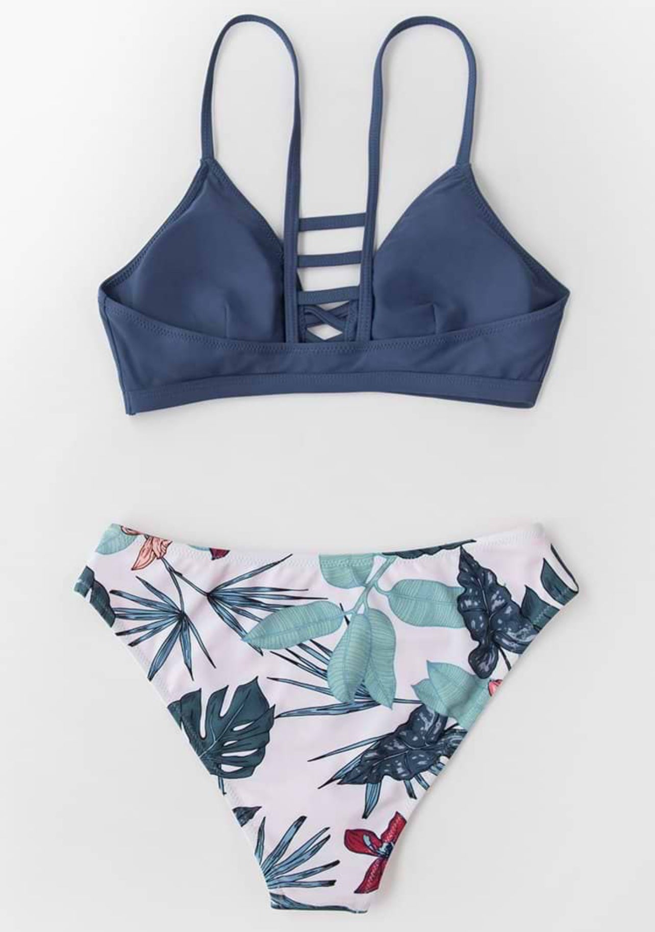CUPSHE Women’s Navy and Floral Strappy Bikini Set