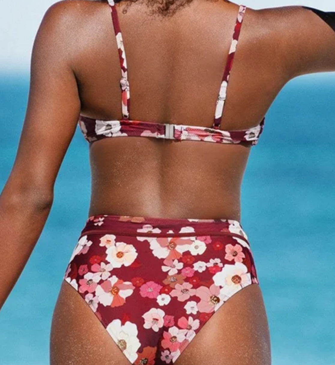 Cupshe Marroon floral high waisted bikini set