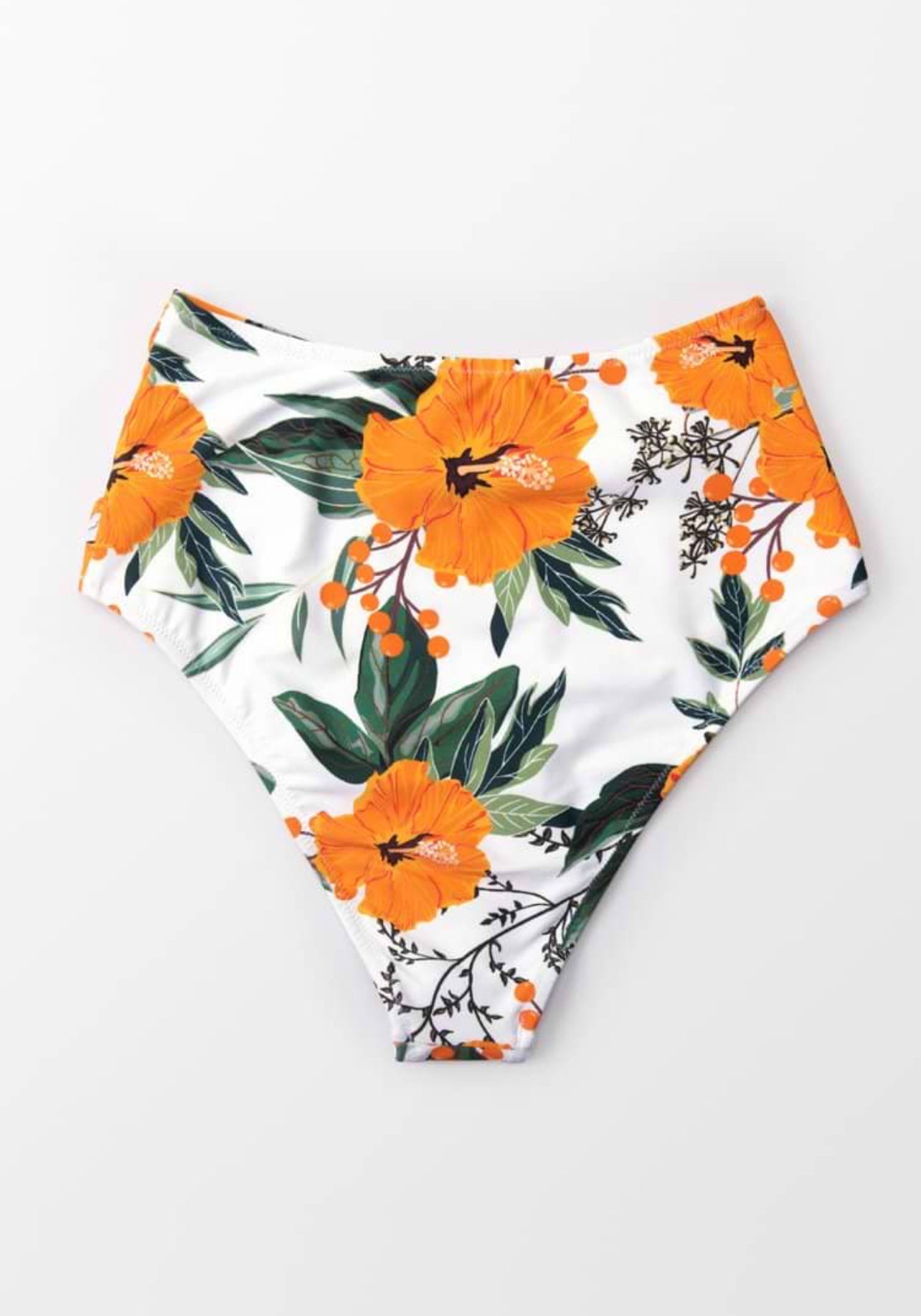 CUPSHE Orange Floral Shirring High Waisted Bikini Bottom