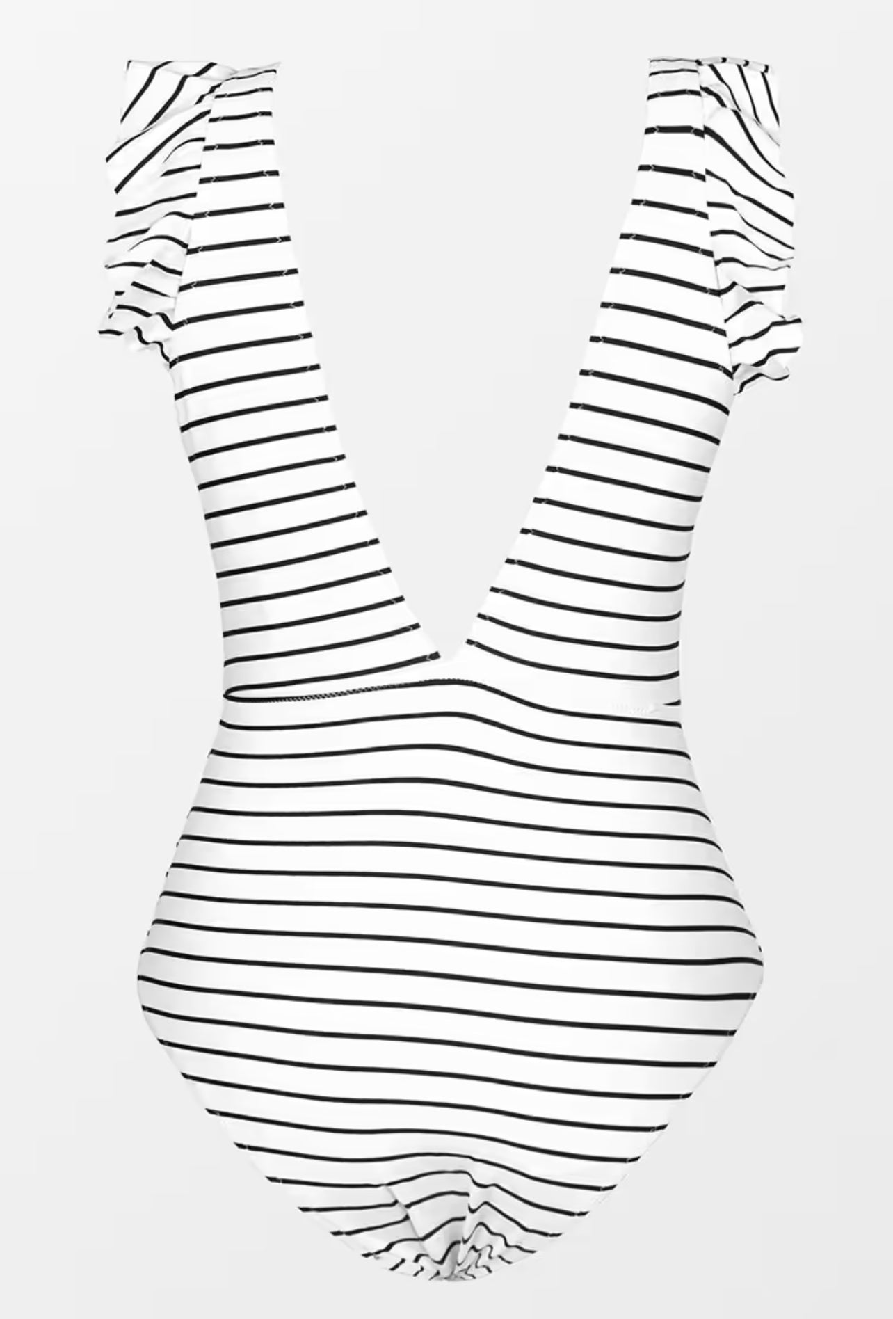 White and Black Stripe Ruffle One Piece Swimsuit