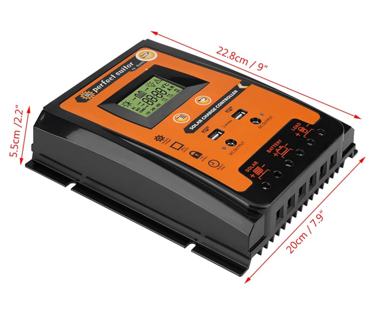 Solar Charge Controller, 12V/24V PWM&MPPT Solar Panel Battery Regulator, Dual USB LCD Displaying Short Version Solar Charge Controller(70A)