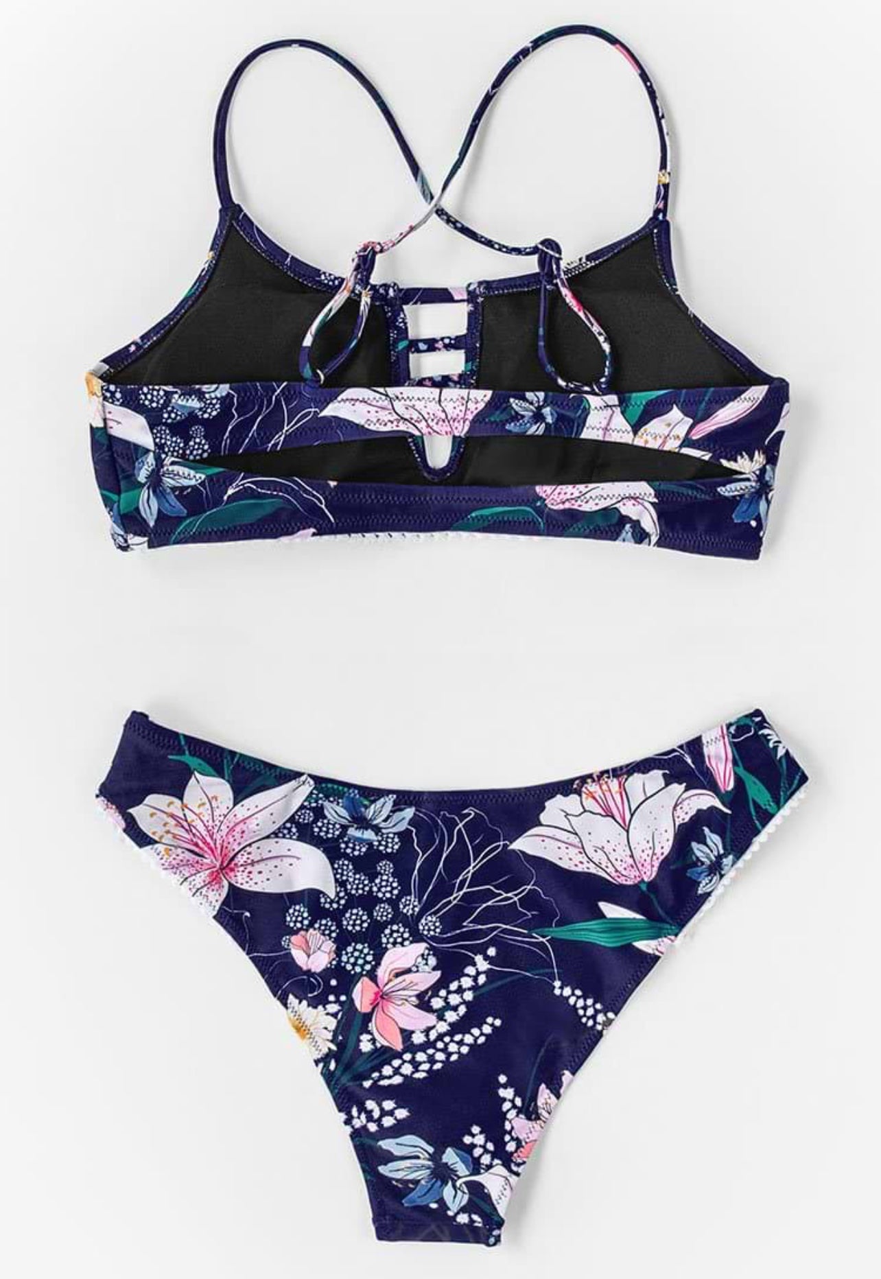 CUPSHE Navy Floral Cutout Bikini