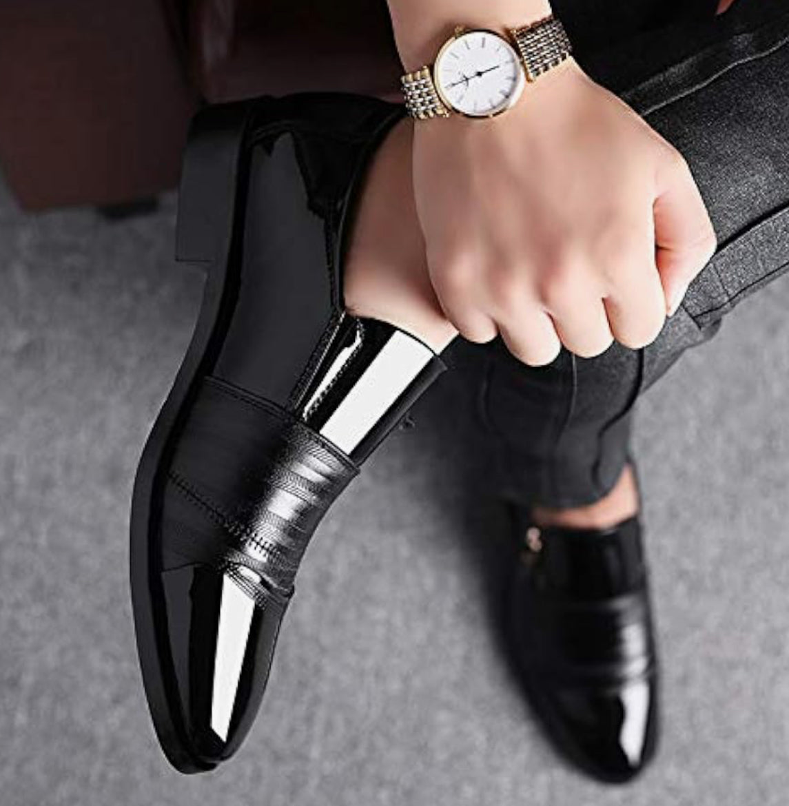 Men's Dress Shoes Patent Leather Loafers Pointed Zipper Oxford Formal Business Tuxedo Shoes Size: 10