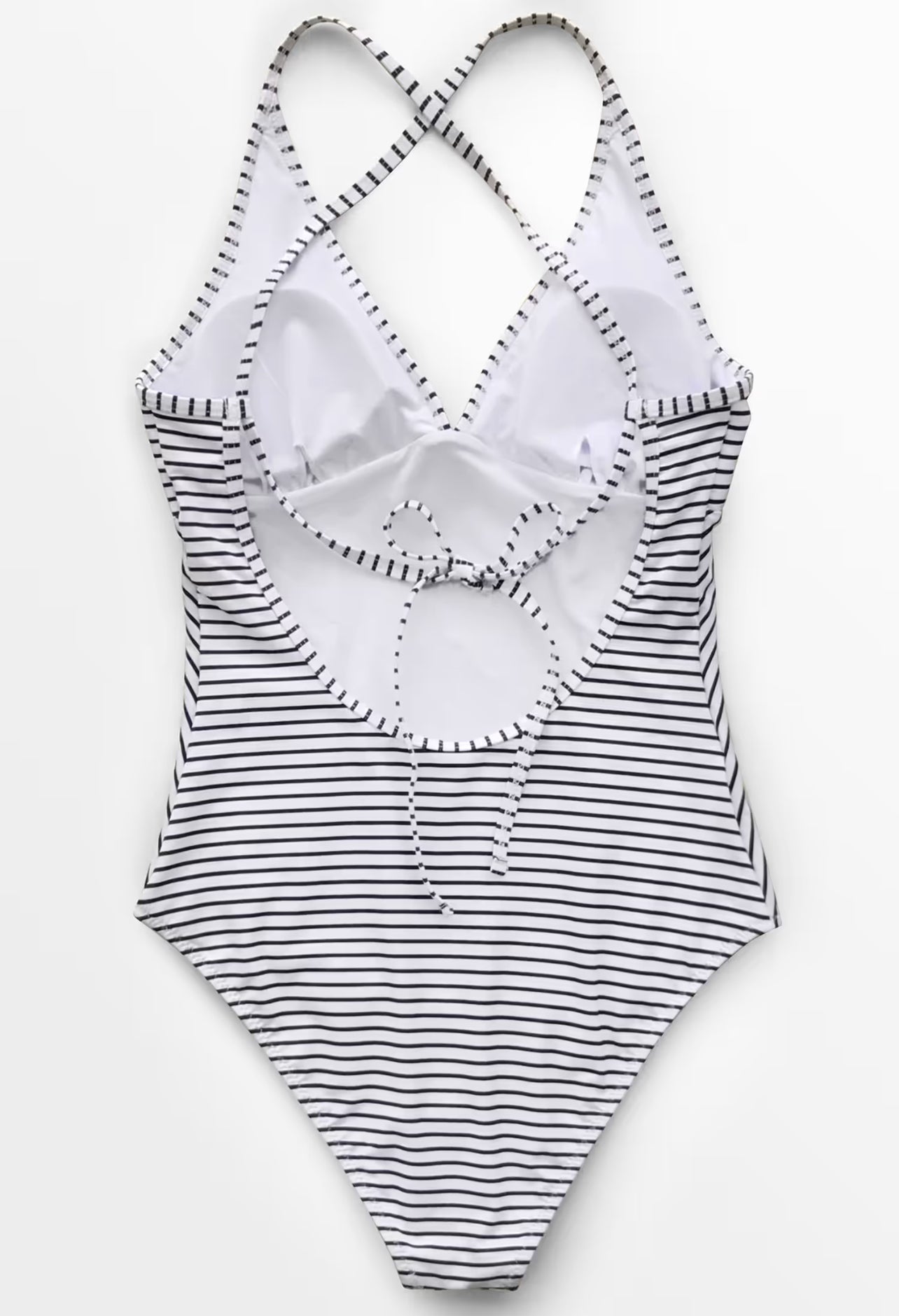 Women’s Black And White Stripe V-neck One Piece Swimsuit
