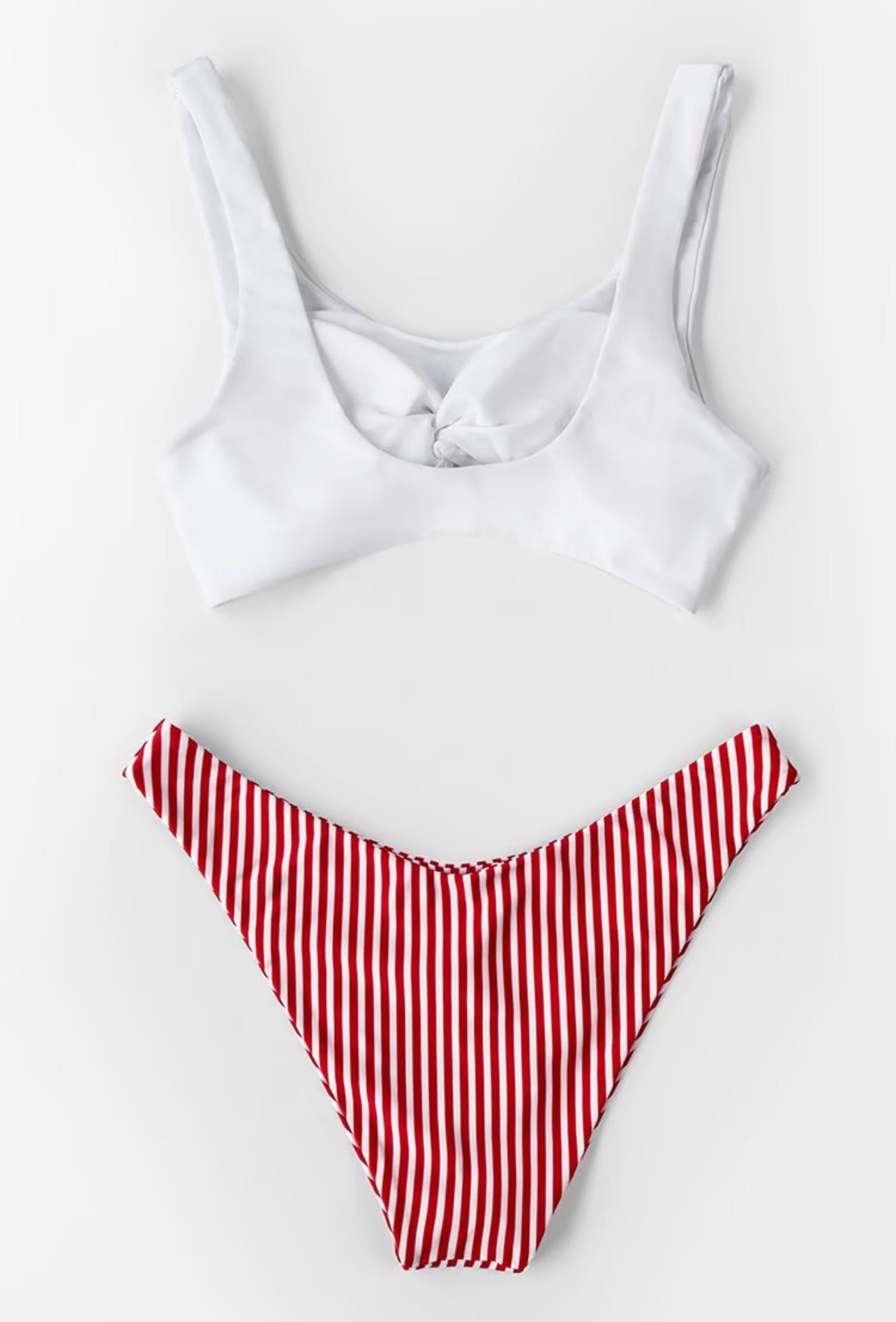 CUPSHE White Knotted and Red Stripe Bikini