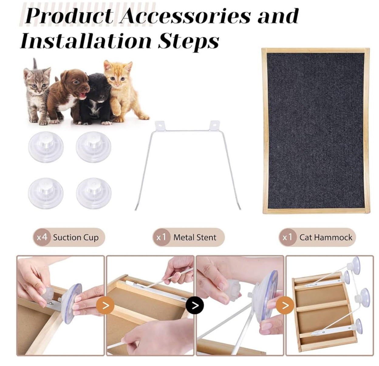 Cat Window Perch, 2 in 1 Cat Hammock with Sisal Scratcher, Kitten Window Bed with Strong Suction Cups, Hanging Kitty Bed Holds up 22 lbs, Gray