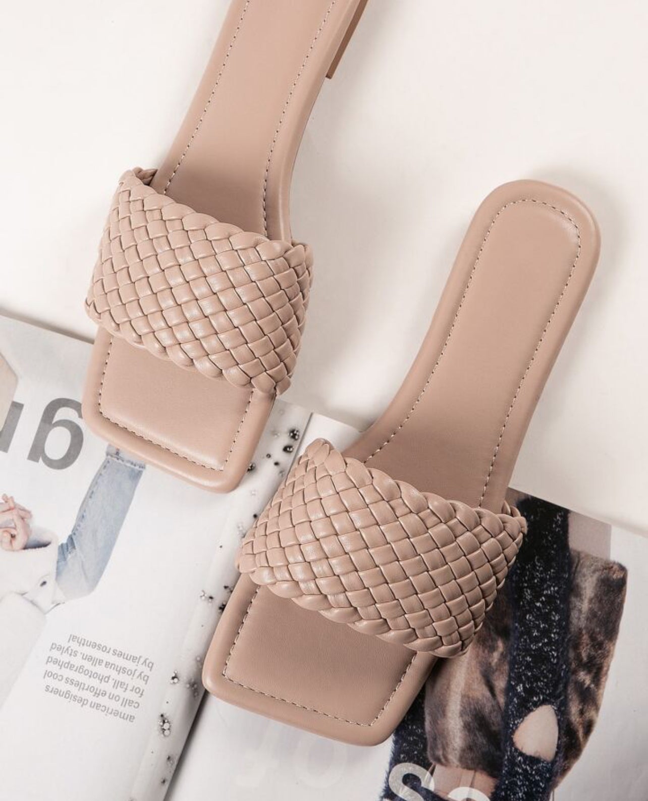 Braided Vamp Square Toe Faux Leather Sandals Size 9