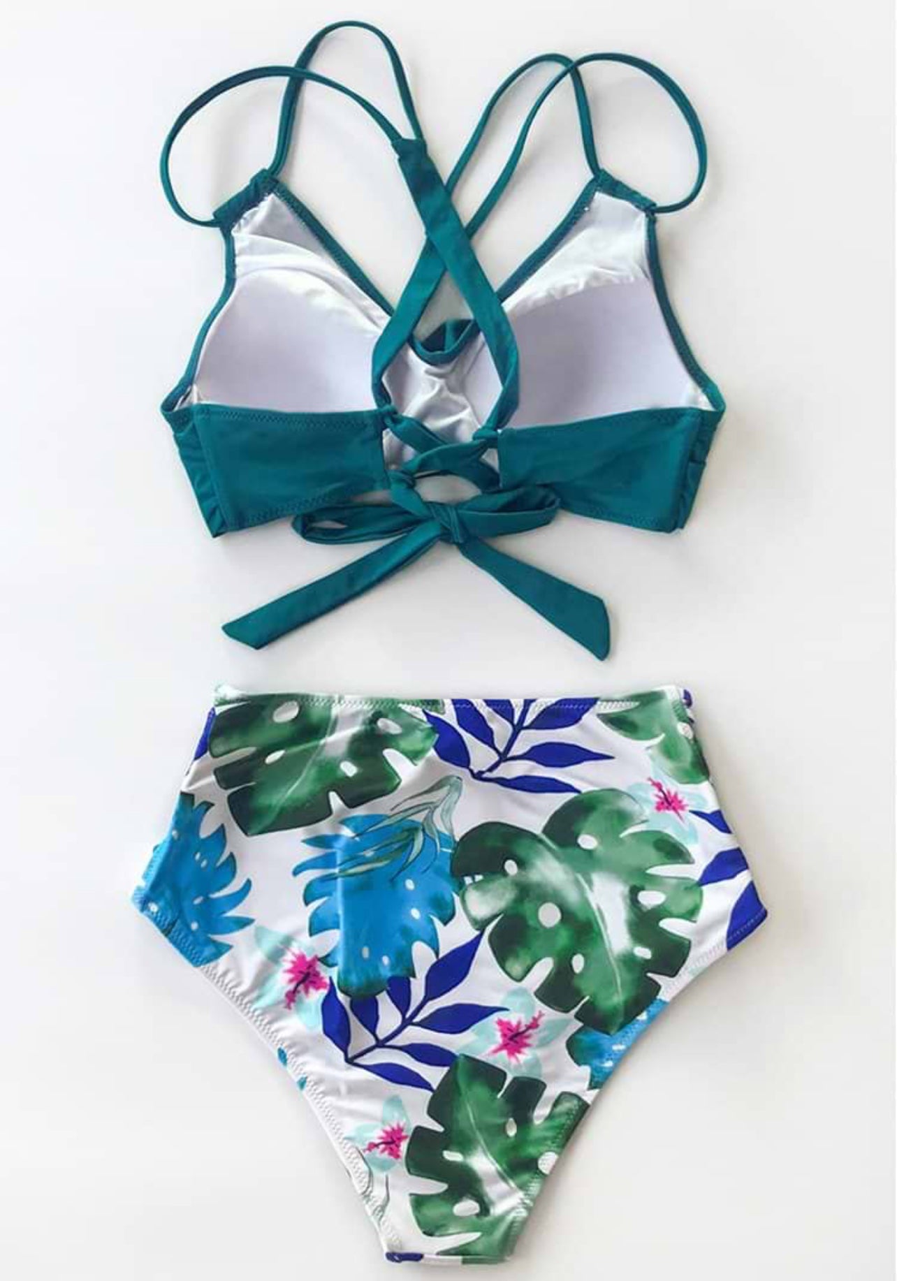 Tropical Palms Twist-Front High Waisted Bikini