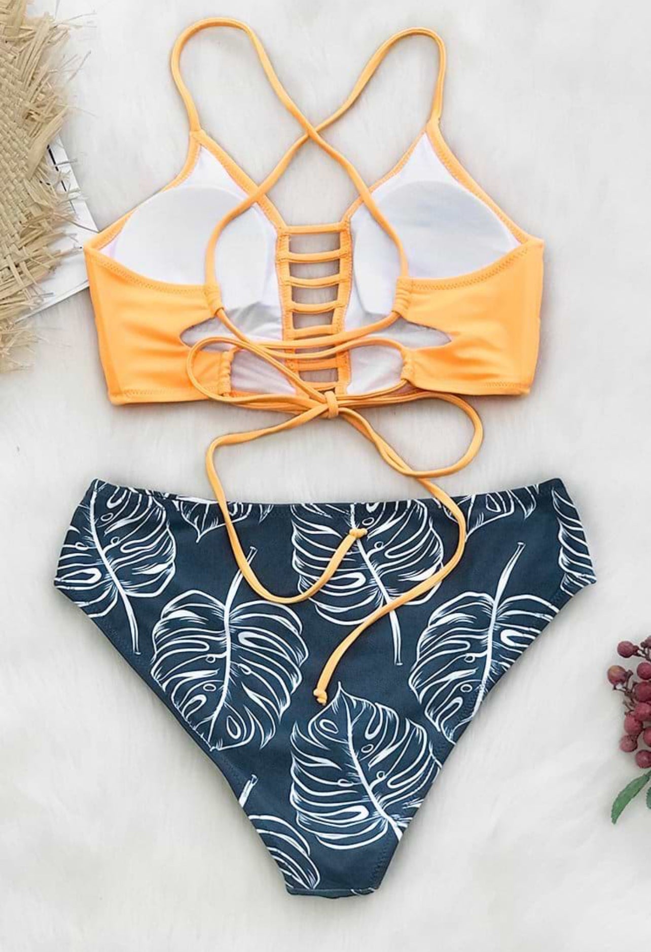 CUPSHE Yellow and Leaves Print Bikini