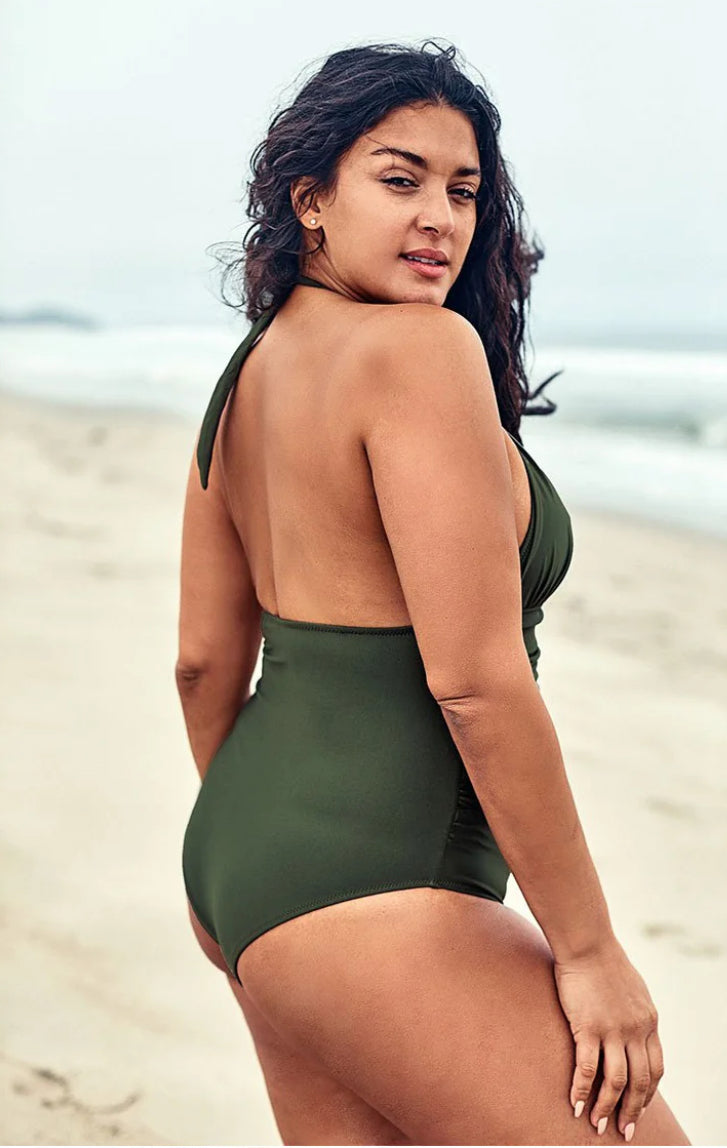 CUPSHE Olive Halter Plus Size One Piece Swimsuit