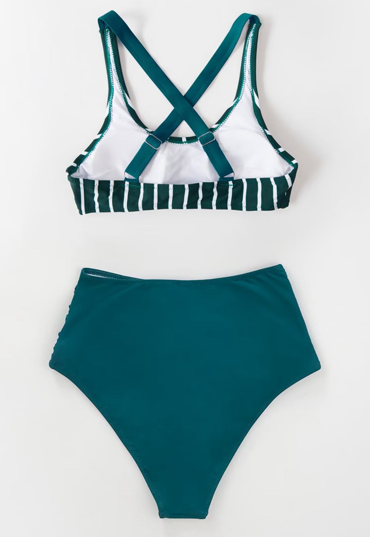 CUPSHE Teal And White Striped High Waisted Bikini