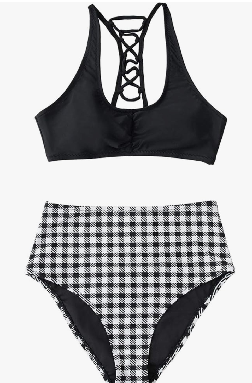 CUPSHE Women's High Waisted Ruched Top Lace Up Back Two Piece Bikini