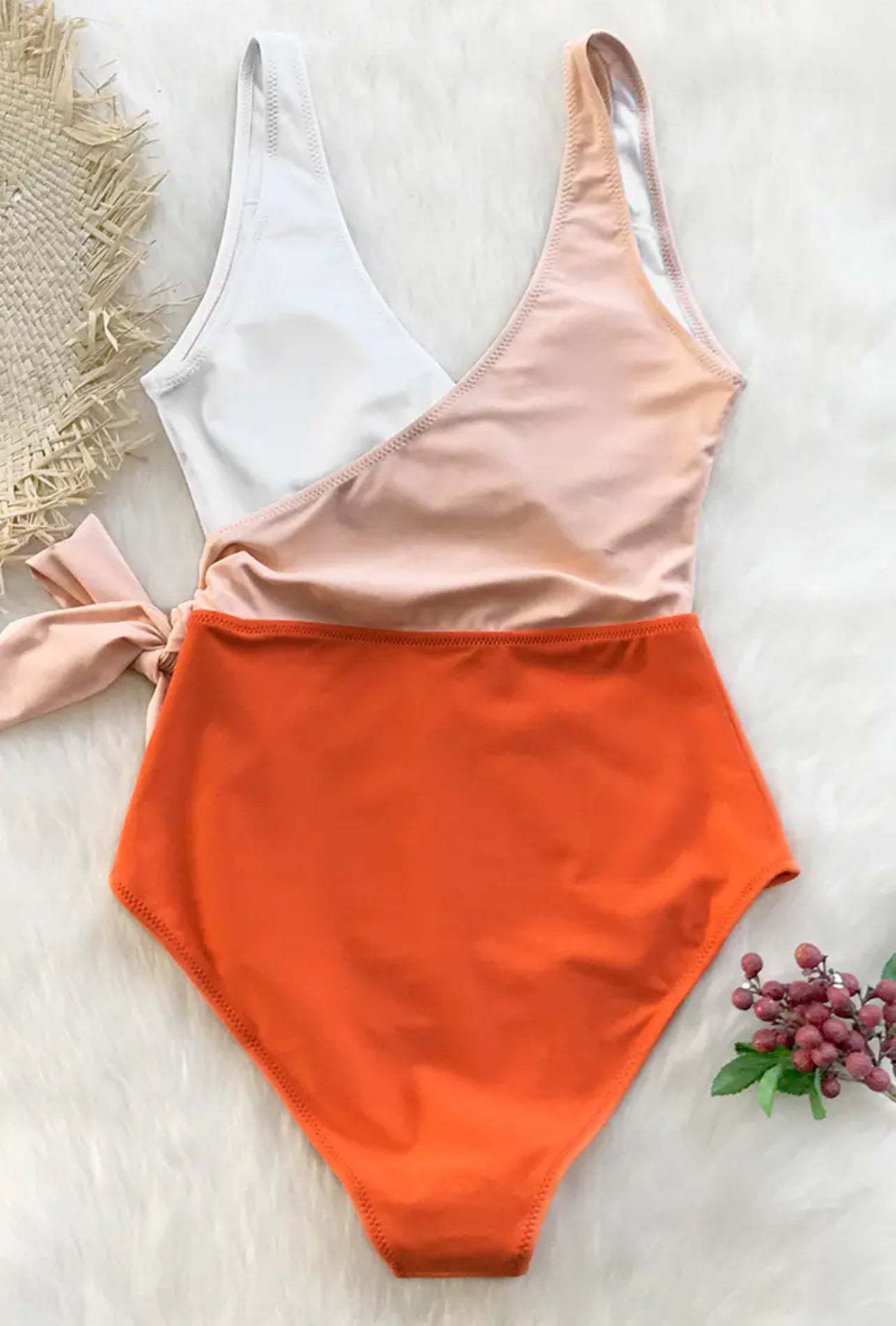 CUPSHE Orange And White Bowknot One piece Swimsuit