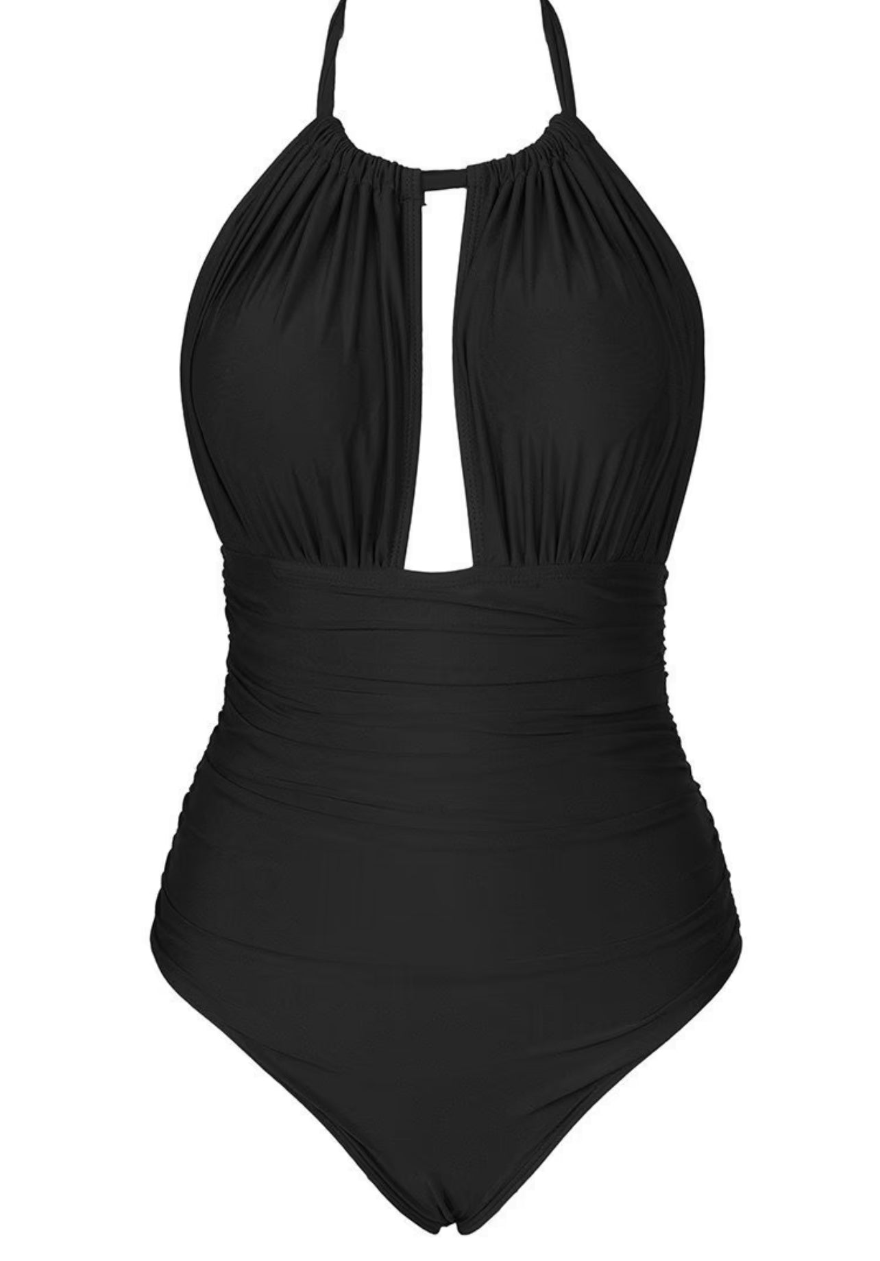 CUPSHE Keep Secrets Black Halter OneTummy Control piece Swimsuit