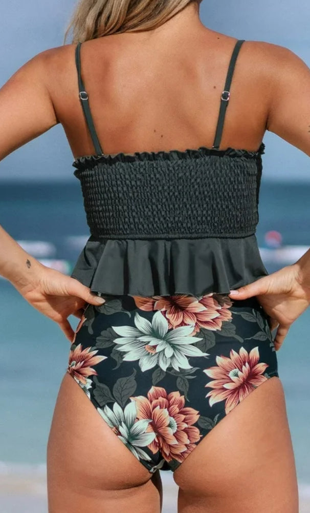 Cupshe Women's Smocked Ruffled High Waisted Bikini Bottoms