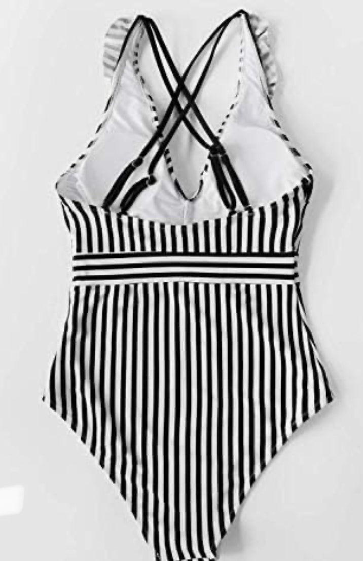 CUPSHE Women's V Neck One Piece Swimsuit Ruffle Back Cross Swimwear