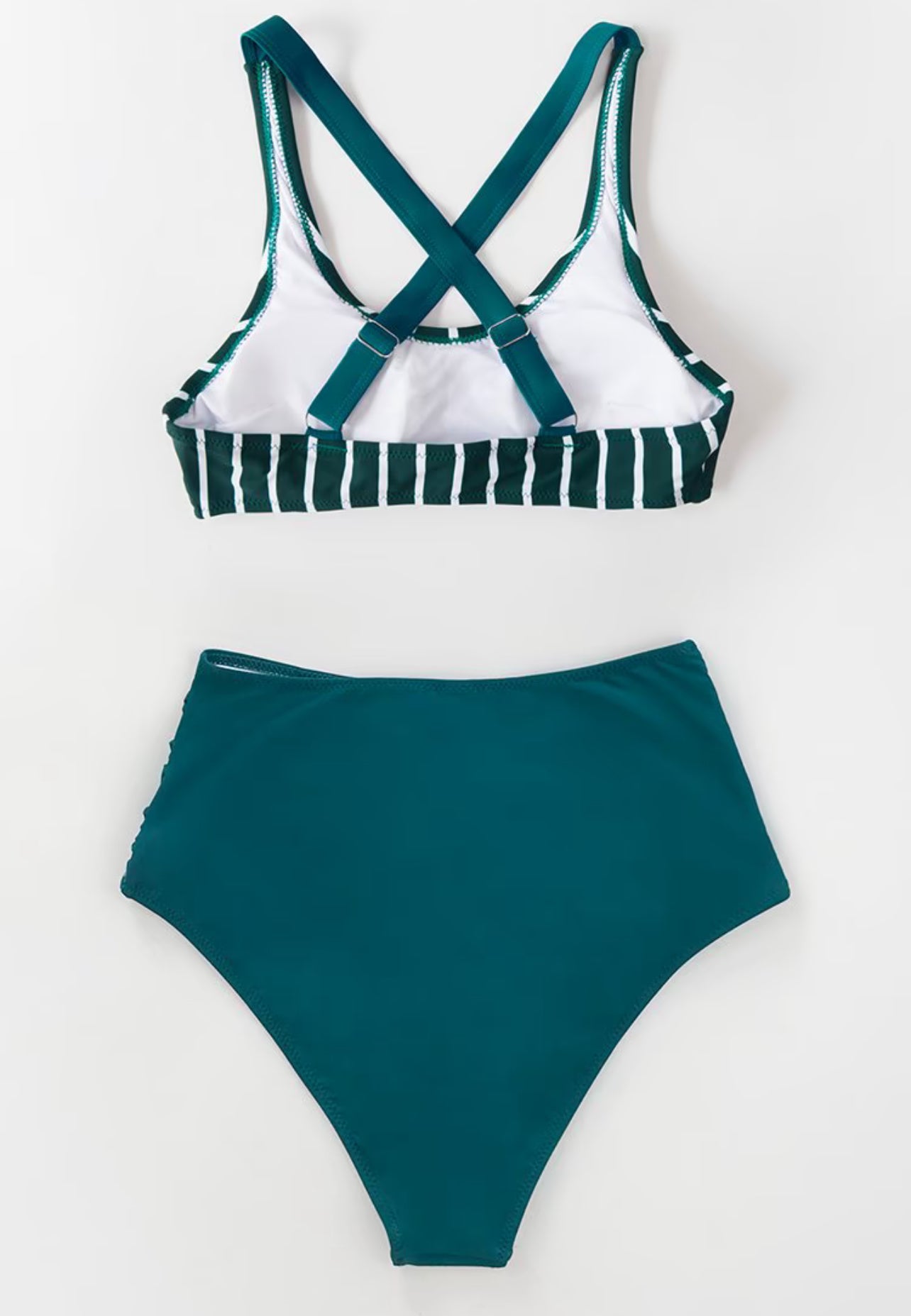 CUPSHE Teal And White Striped High Waisted Bikini