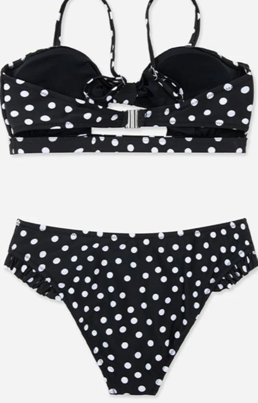 CUPSHE Women's Black Polka Dot Cutout Ruffles Back Hook Closure Bikini Sets