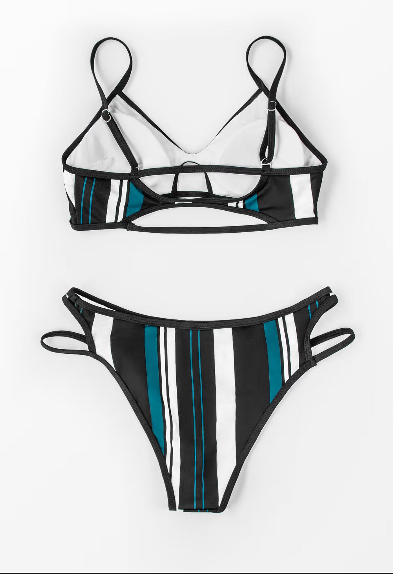 CUPSHE Blue White And Black Striped Bikini