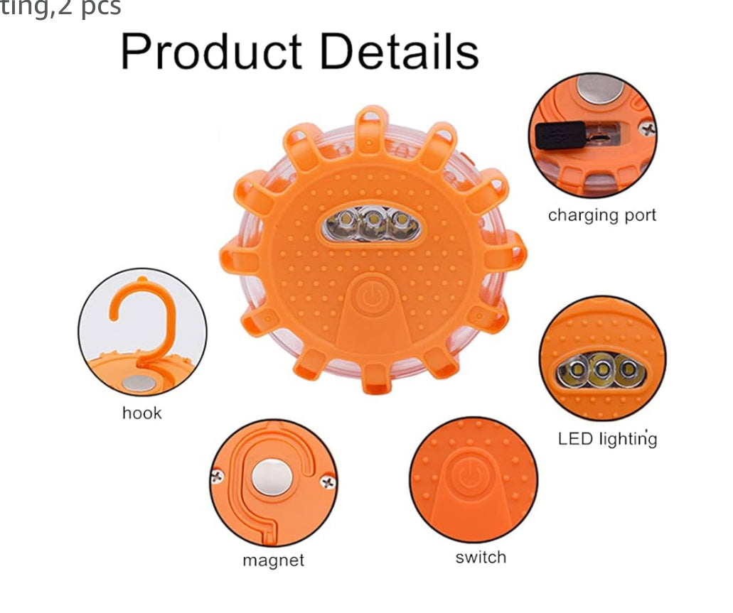 USB Rechargeable Car Beacon Emergency SOS Light LED Roadside Safety Warning Flashing Lamp Magnetic Work Lamp Outdoor Lighting