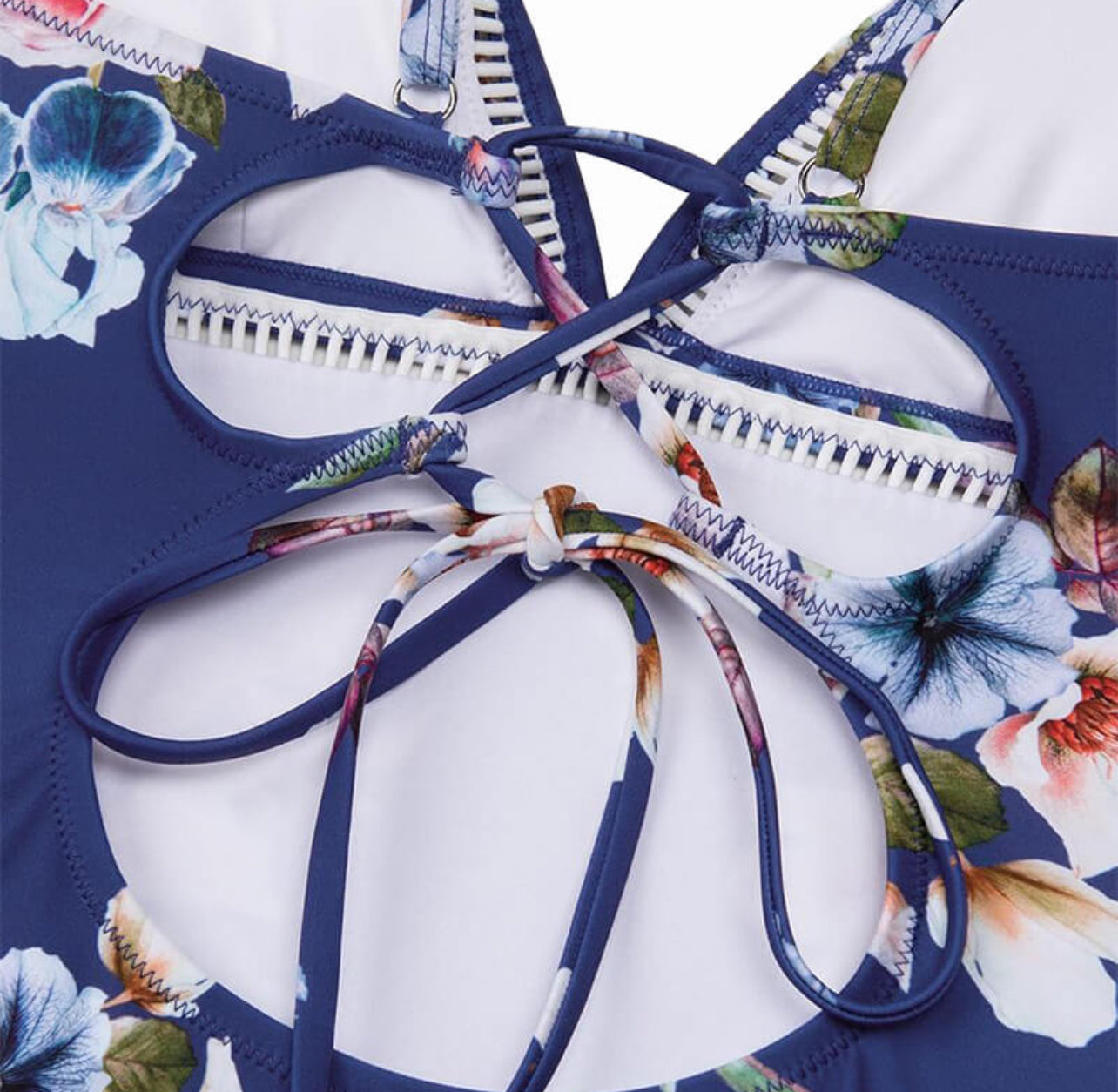 CUPSHE Blue Floral Lace-Up One-Piece Swimsuit