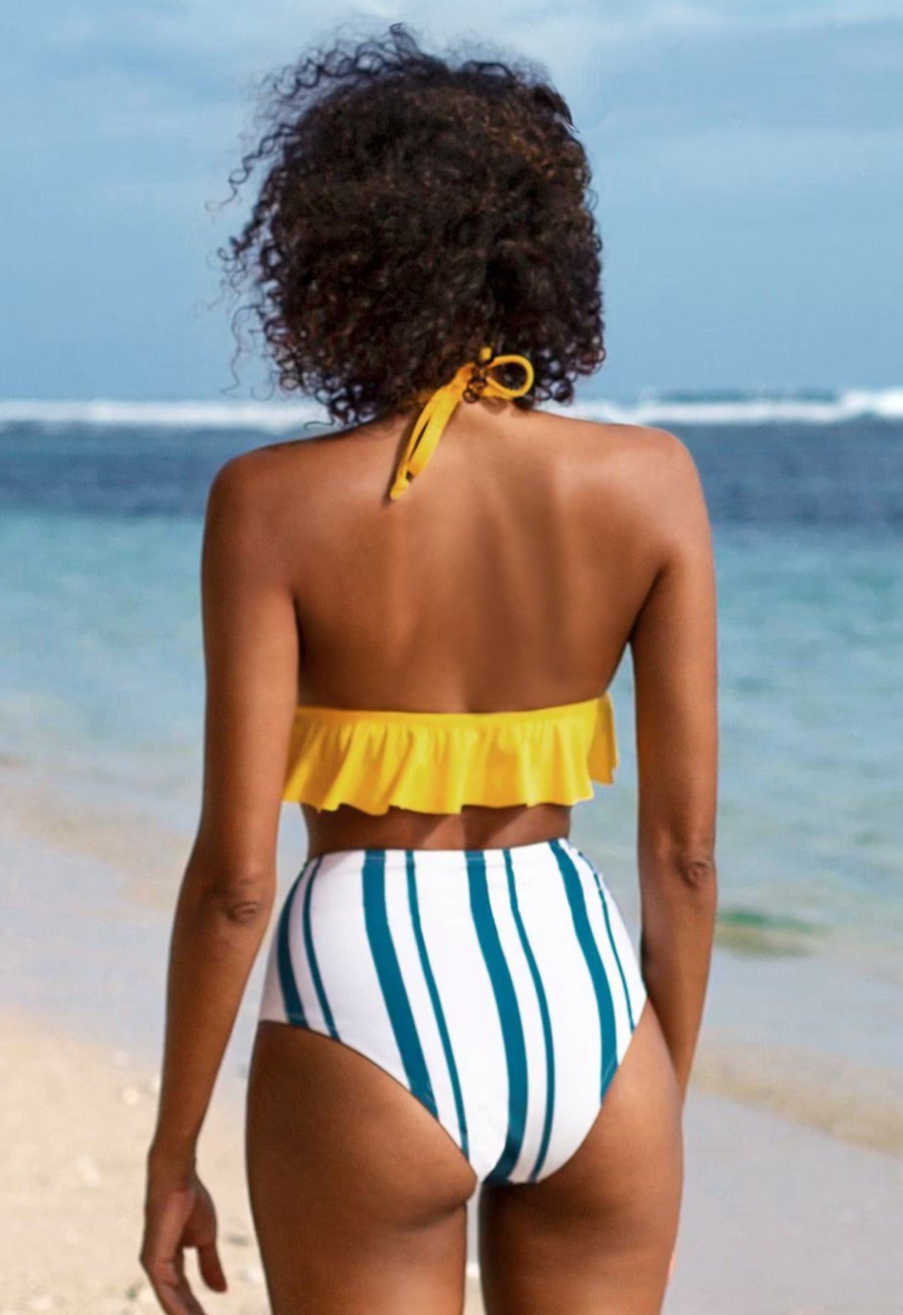 CUPSHE Beach Days Ruffle and Striped High Waisted Bikini