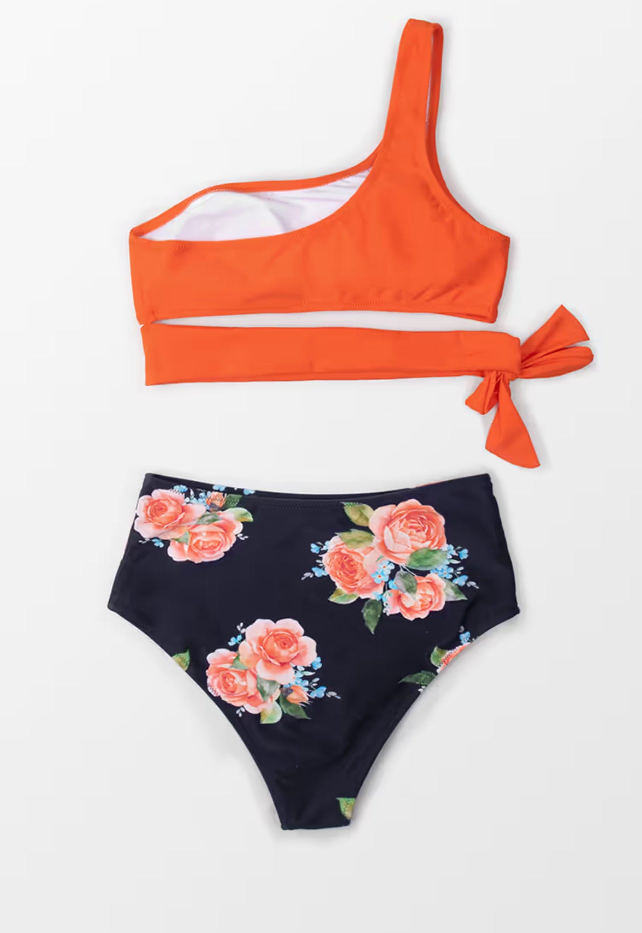 CUPSHE Orange And Floral One Shoulder Tied Bikini