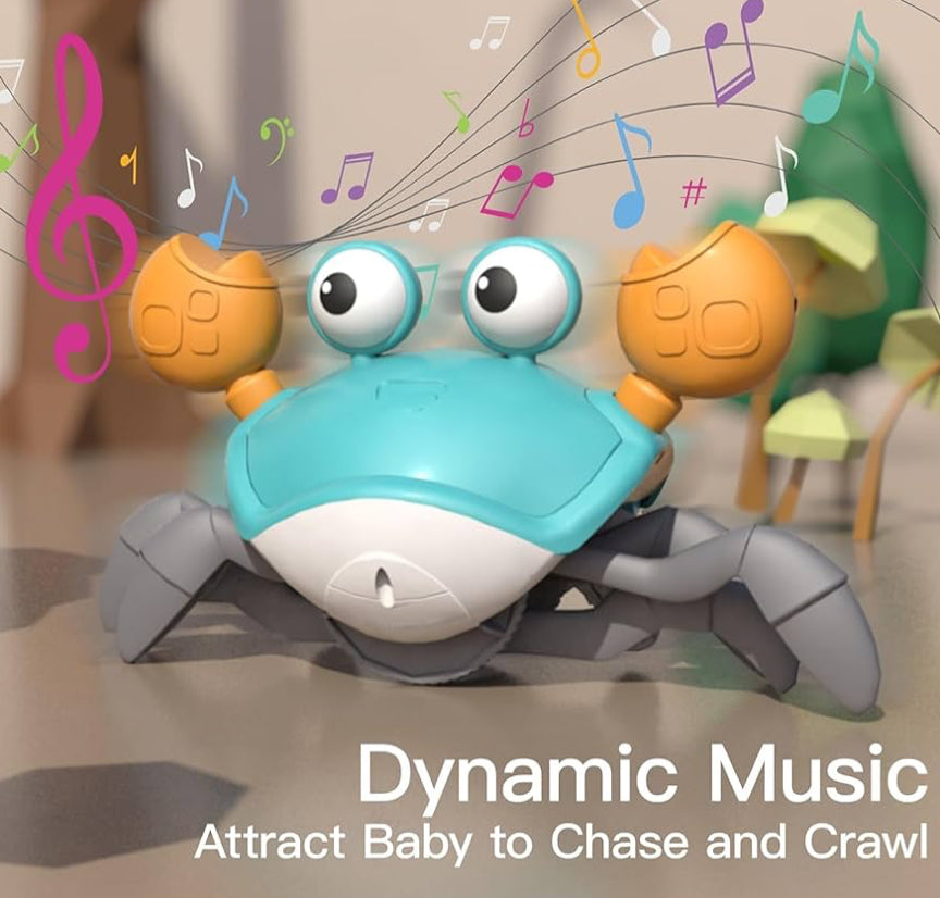 Crawling Crab Baby Toy, Tummy Time Gifts for Toddler & Newborn, Light-Up Walking Dancing Moving Crab with Music & Obstacle Avoidance, Infant Sensory Development Toy