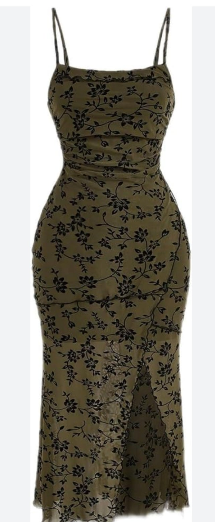 Womens green floral mesh midi cami dress