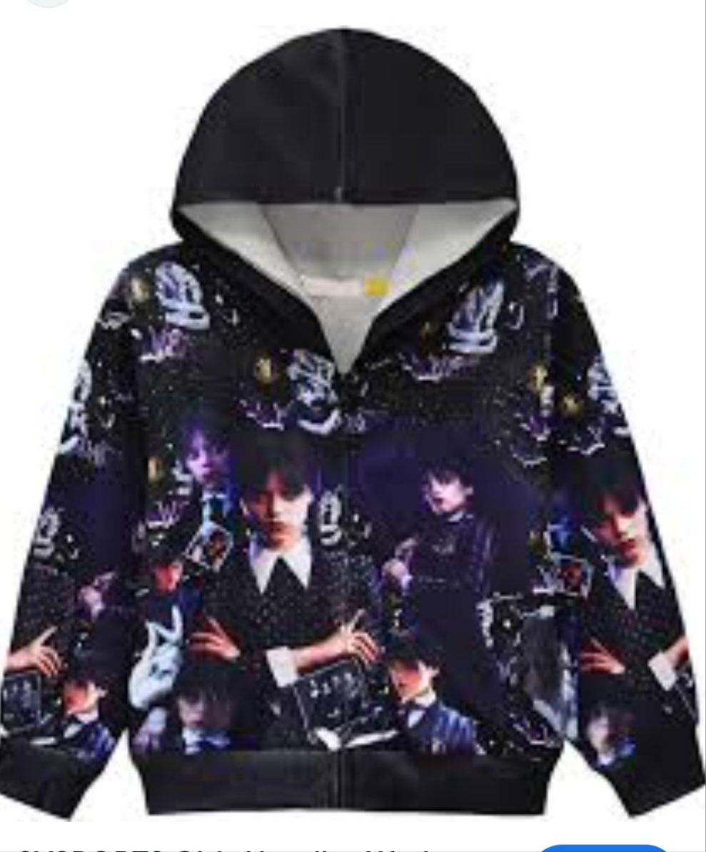 Kids wednesday Addams family zip up hoodie sweater