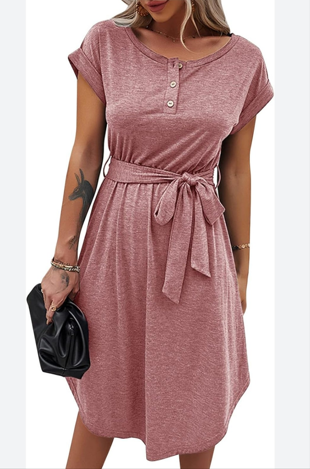 Womens pink belted short summer dress