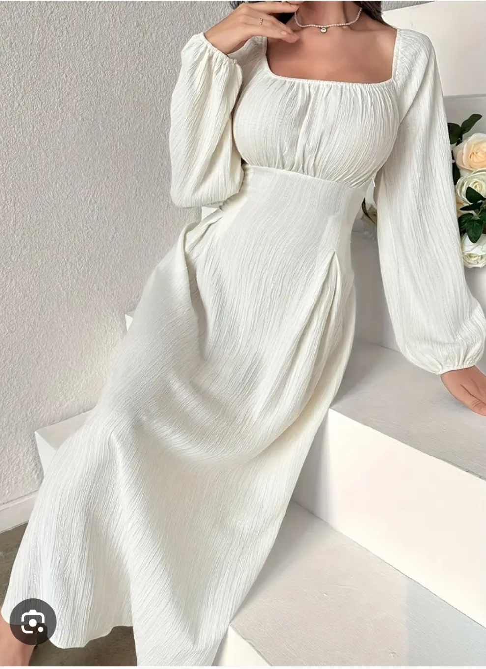 Womens long sleeve square neck lace up back milkmaid dress