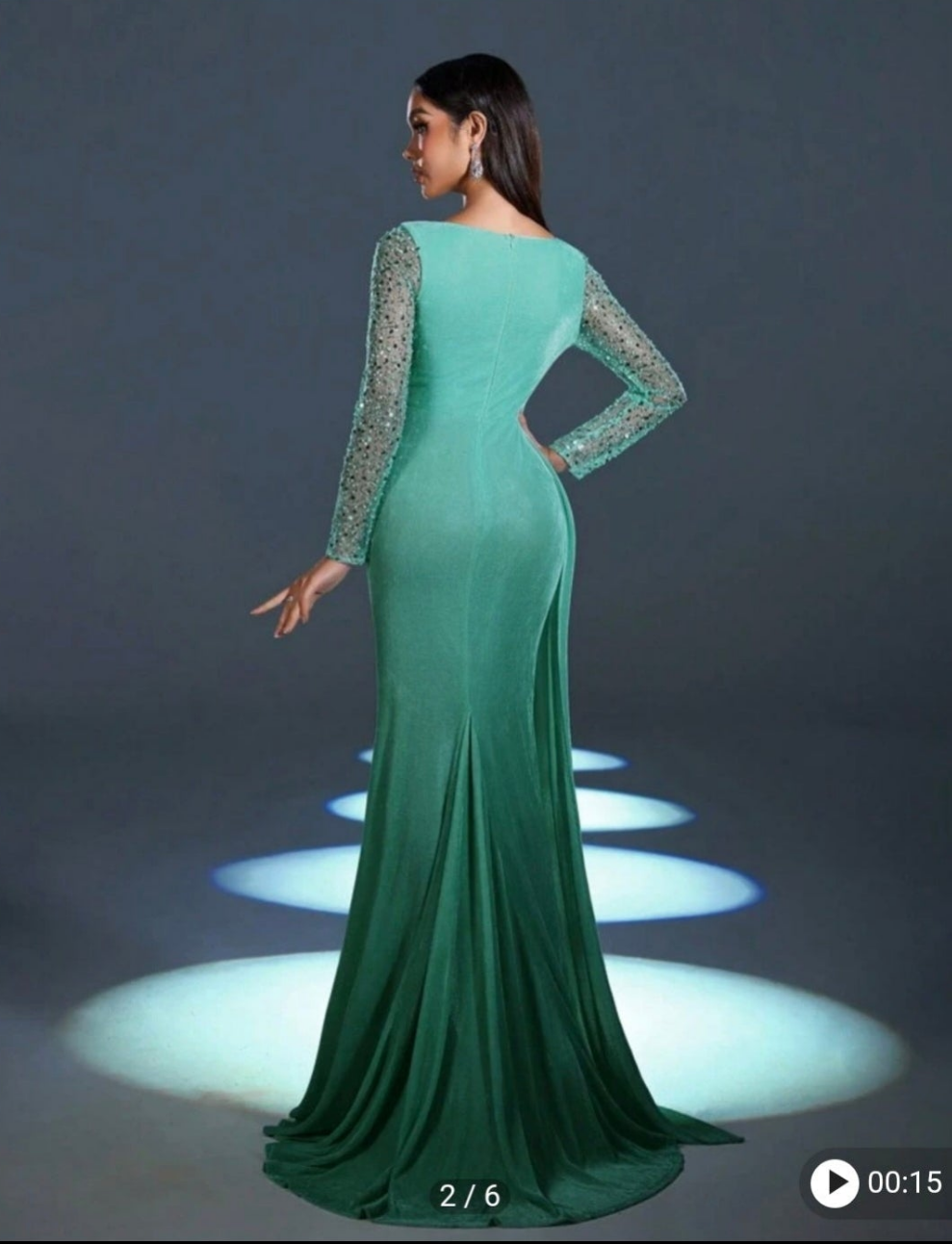 Womens long sleeve green velvet sequin sparkly long dress