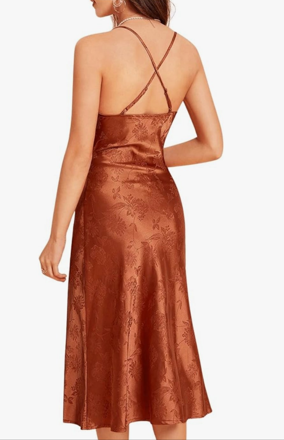 Womens brown floral satin cocktail formal dress