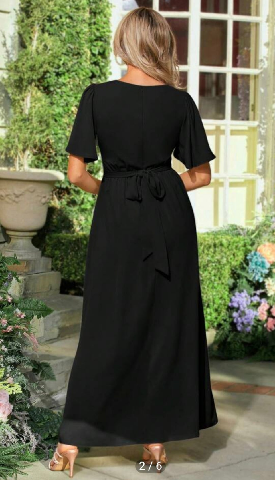 Womens black high slit belted midi evening dress