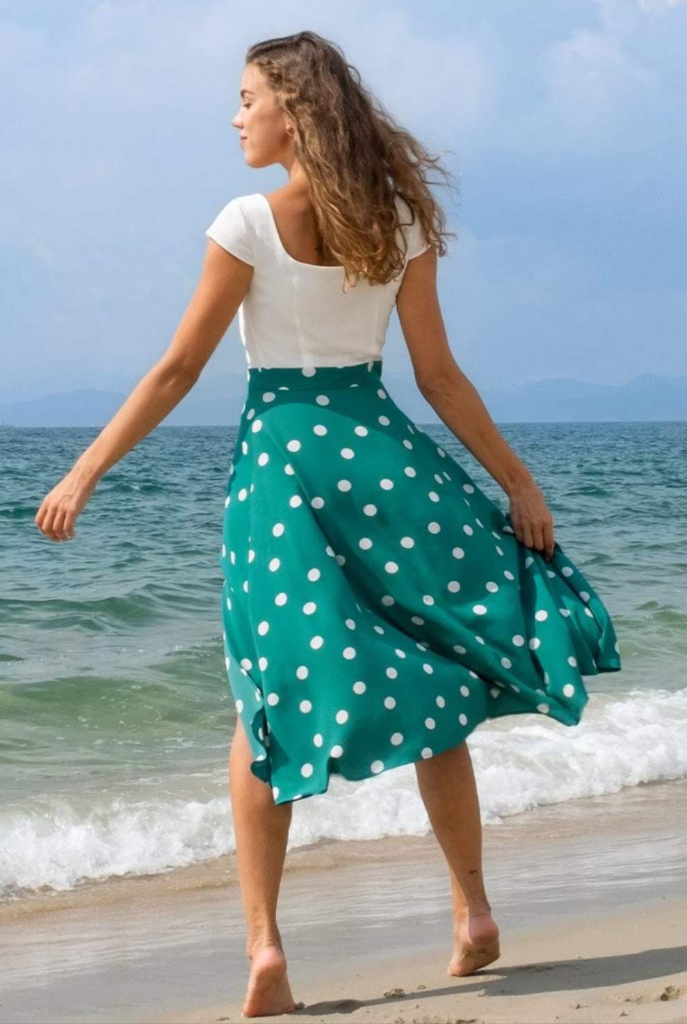 CUPSHE green polka dot midi summer dress