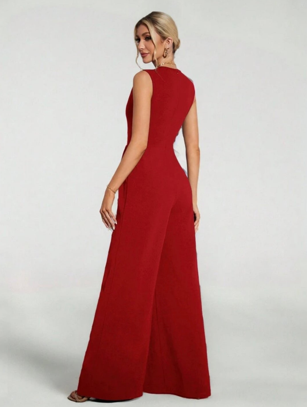 Womens burgendy red tall wide leg jumpsuit