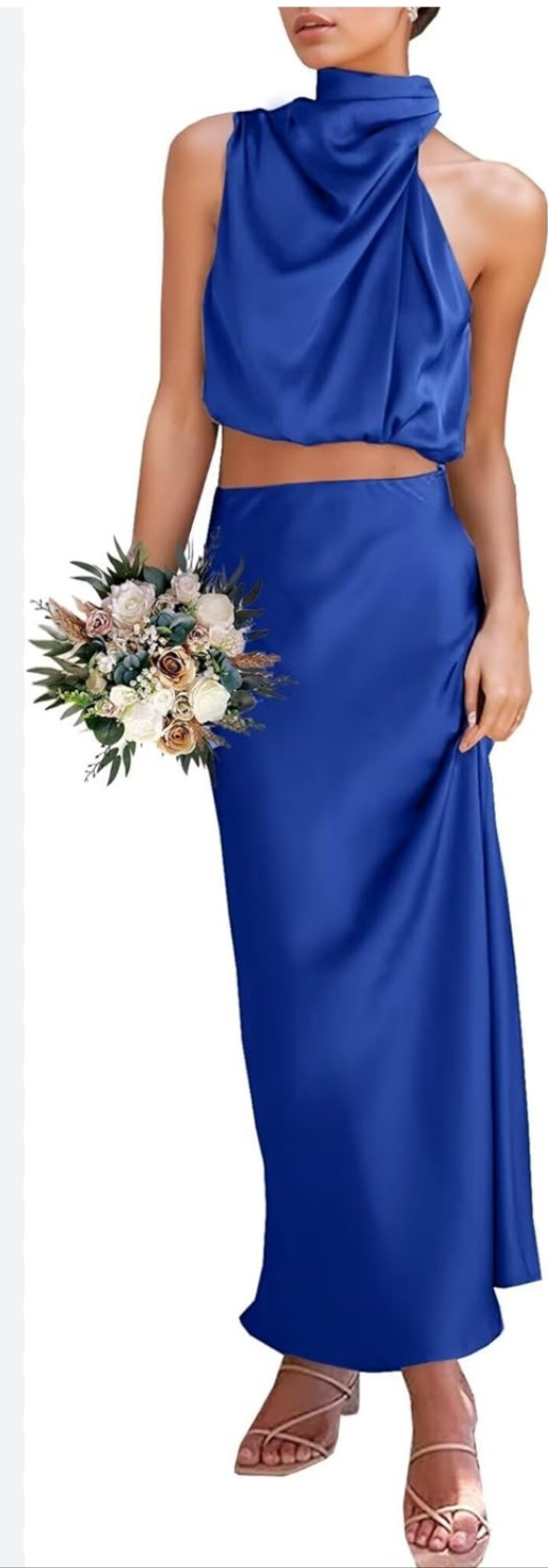 Womens 2pc piece satin cocktail dress set