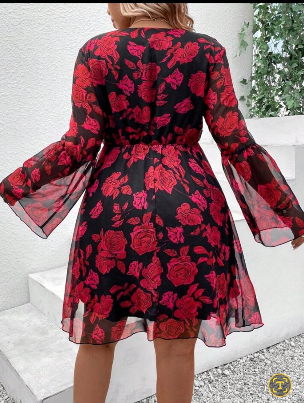 Womens chiffon floral wide sleeve dress