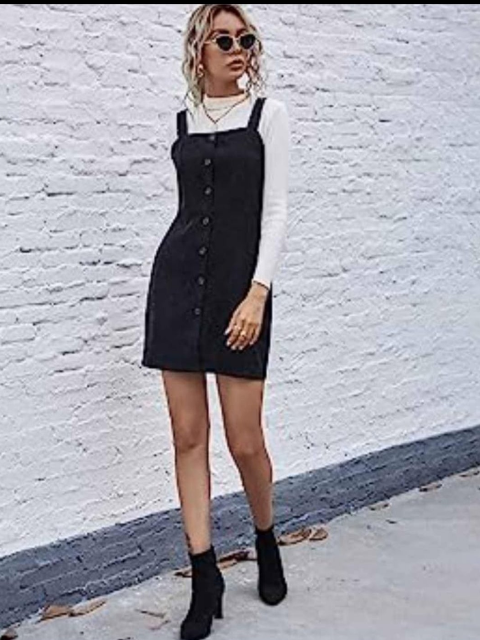 Womens black corduroy suspender overall dress