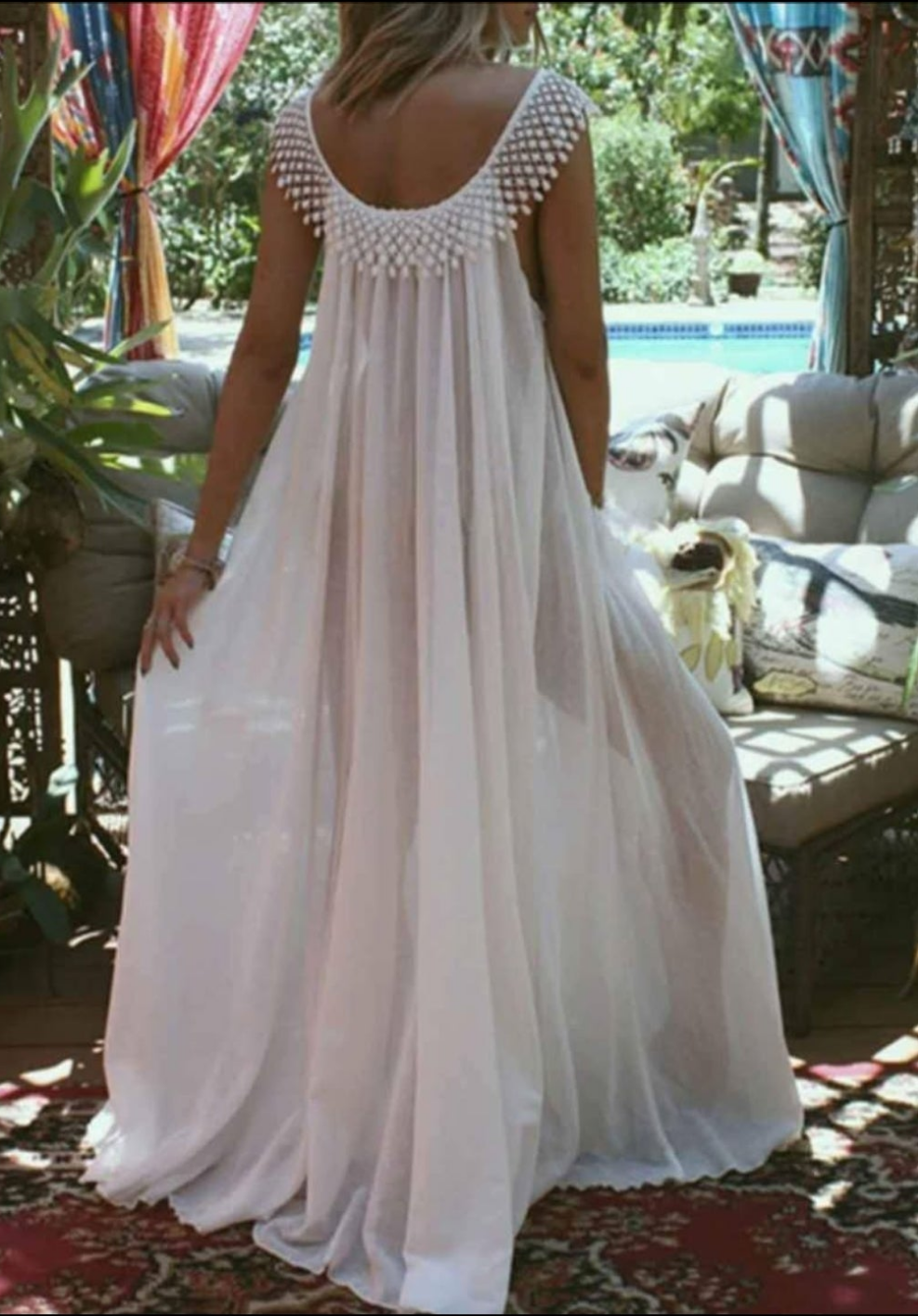 Womens white long sheer summer vacation cover up dress