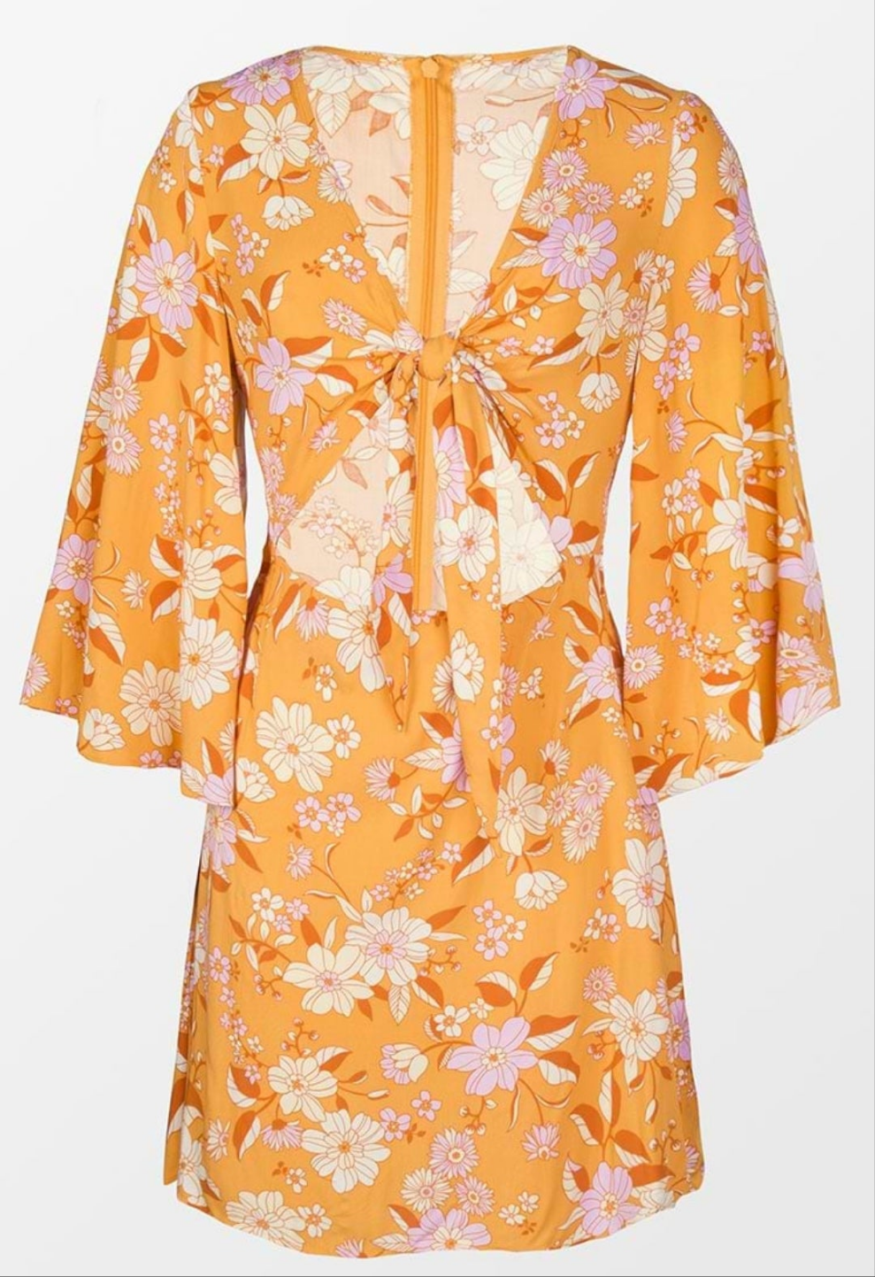Cupshe floral yellow cutout front tie summer vacation dress